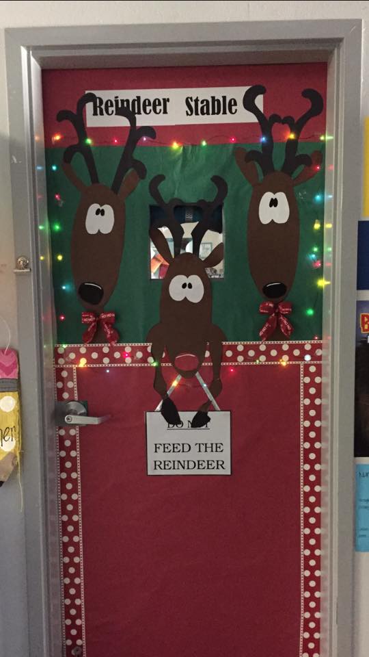 Sometimes the hardest part of Christmas door decorations is figuring out the idea.  In this post you will find plenty of inspiration from Elf Selfies to Gingerbread Houses to Grinch Acts of Kindness to Elf on the Shelf (and more)! #Christmas #2ndgrade #1stgrade #doordecorations 