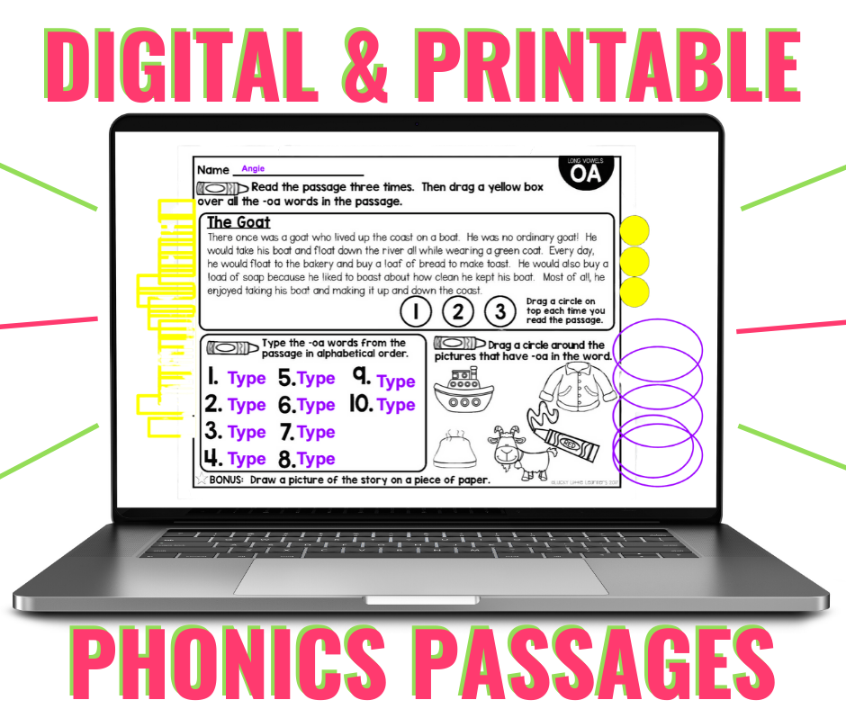 Digital passages are great 1st grade and 2nd grade phonics activities for distance learning.  