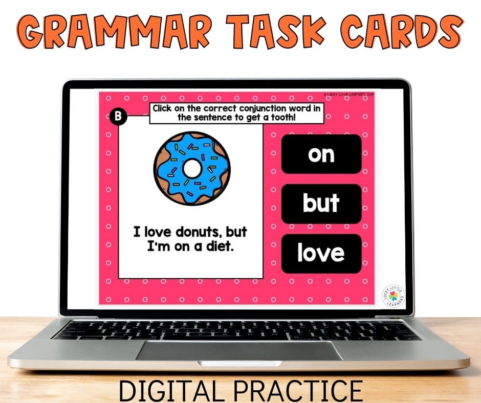 Digital grammar task cards are great 2nd grade grammar activities for distance learning.  They are self correcting and highly engaging!