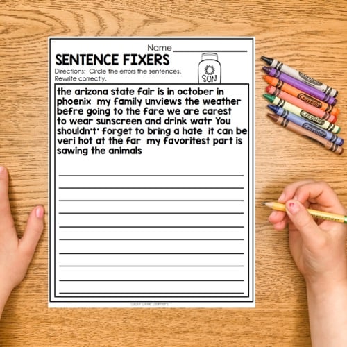The first set in the bundle is a great starter pack of sentences that require the students to focus on the basics: capital letter at the beginning of the sentence, punctuation mark at the end of the sentence, and correctly spelling commonly used words. The second set kicks up the rigor with targeted grammar rules and a review set in paragraph form.