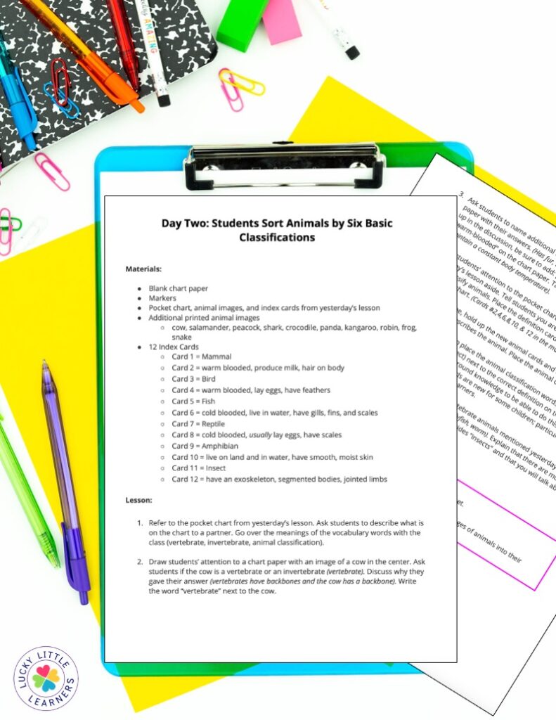 Animal Classification 3 Day Lesson Plan Free Materials Included