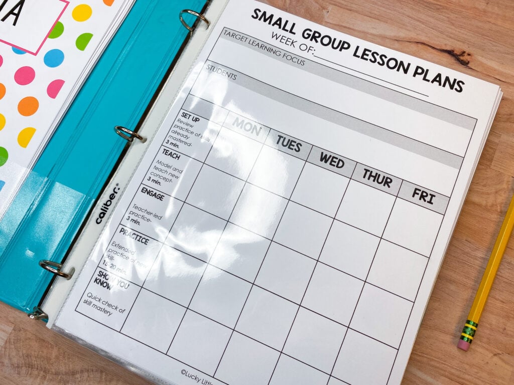small group and intervention literacy planning template