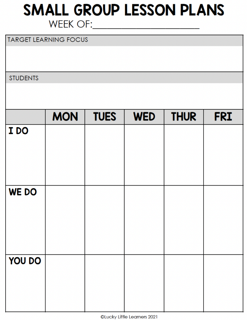 small group lesson plan template