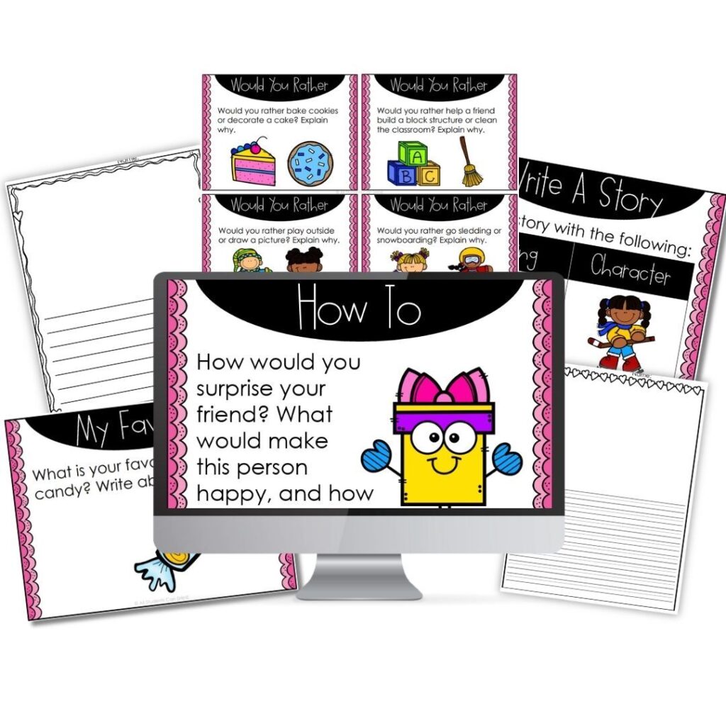 February writing prompts and would you rather activities for Valentine’s Day read alouds and activities