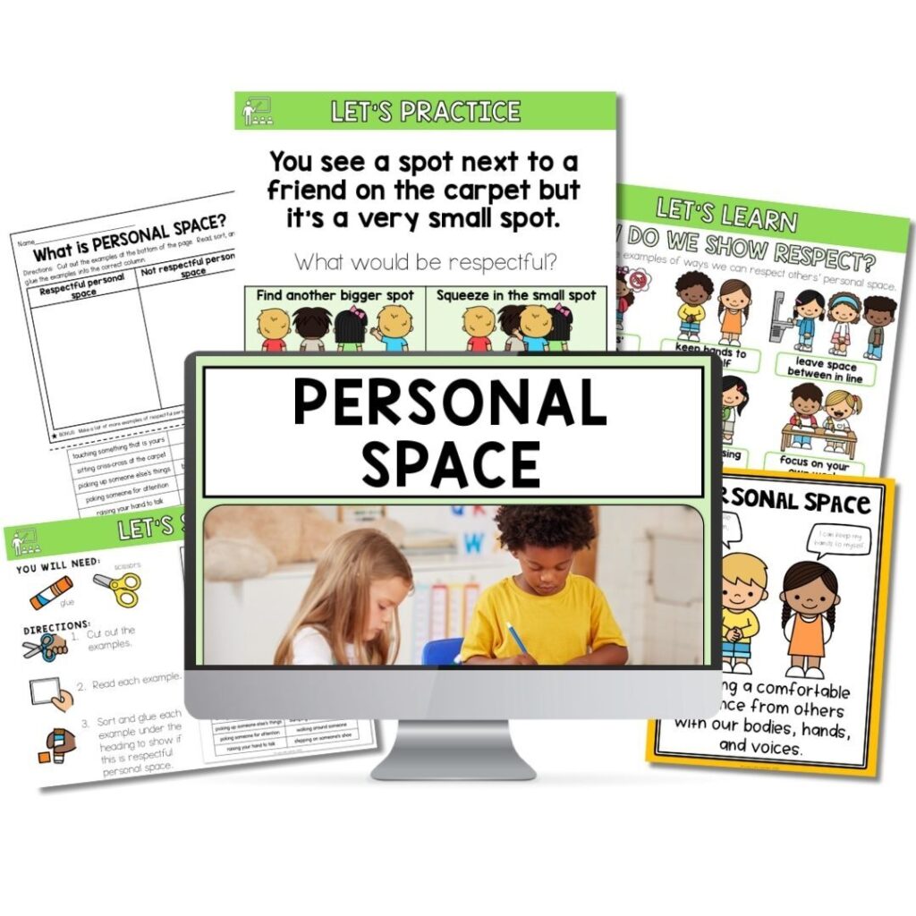 Personal space SEL unit with worksheets and posters for Valentine’s Day read alouds and activities
