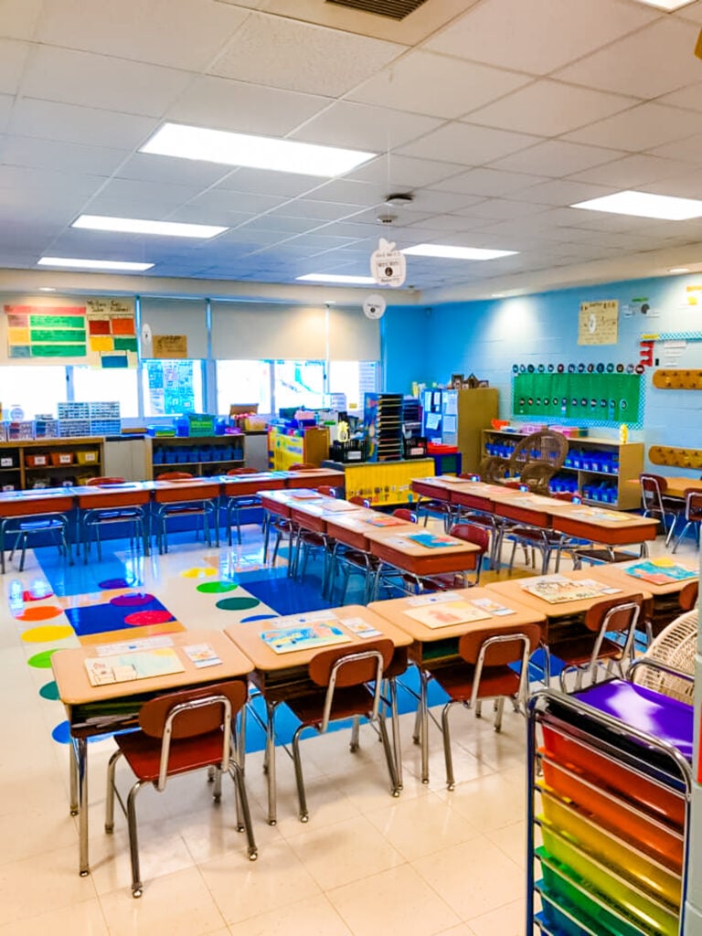 classroom setup with desks