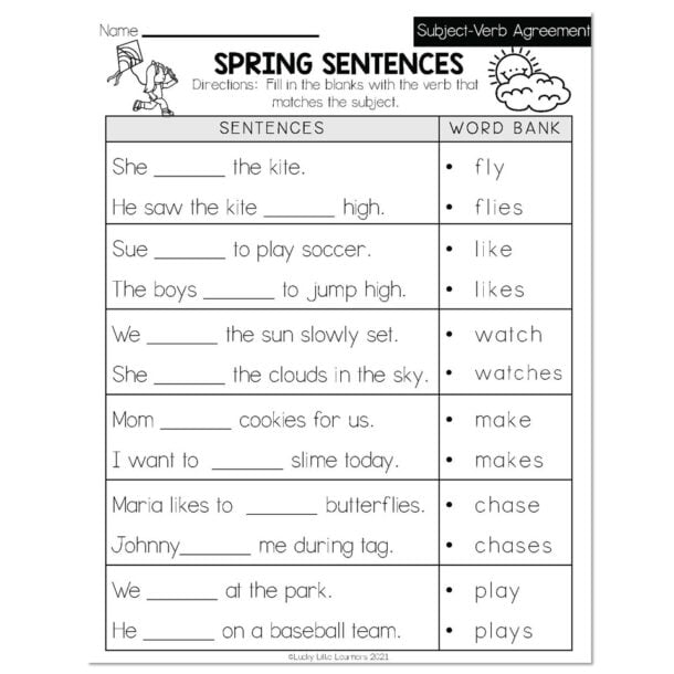 Teaching Subject Verb Agreement in Second Grade Lucky Little Learners