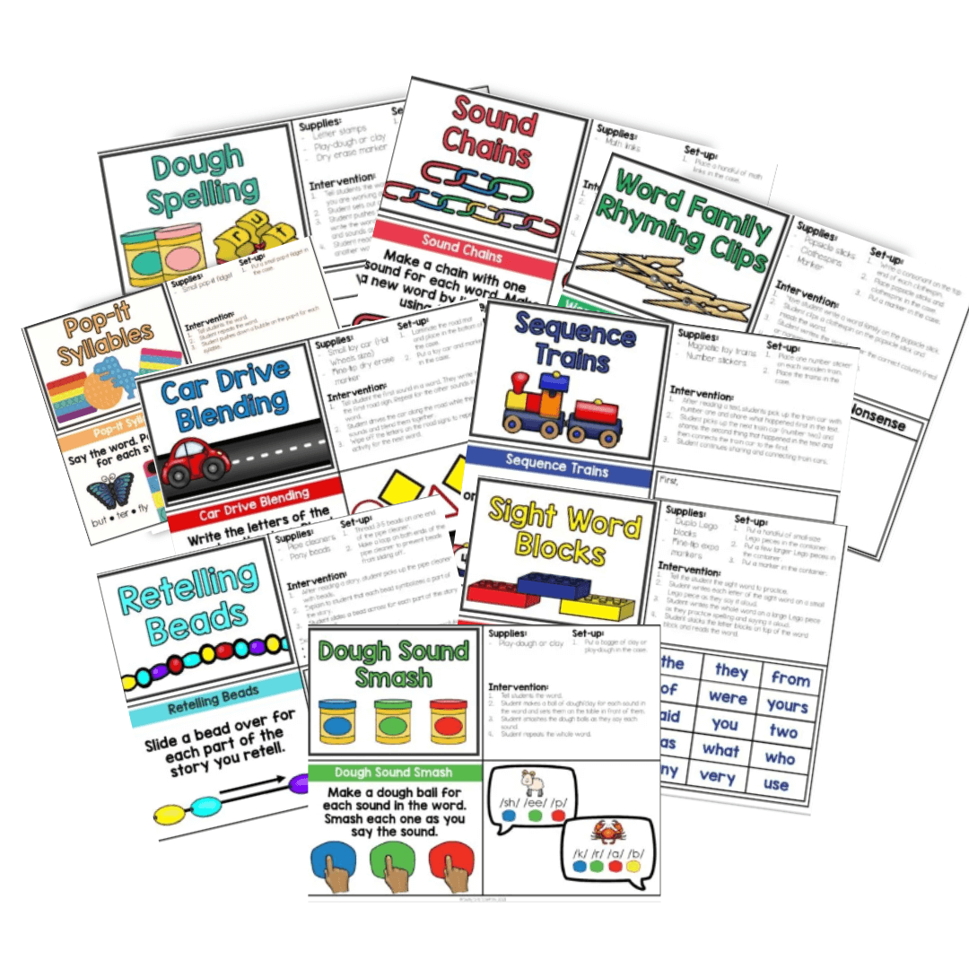 Small group math activities using manipulatives like play-dough and beads to build math fluency and hand strength.