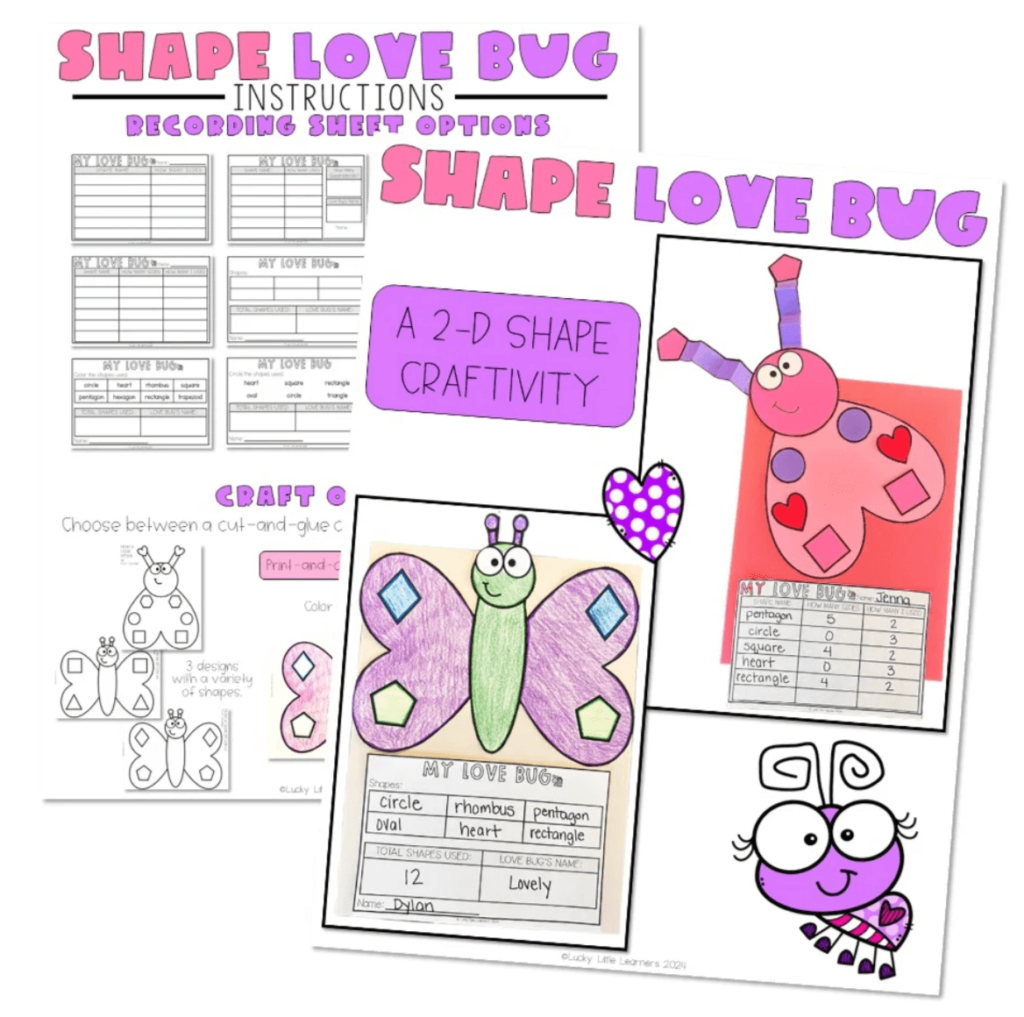 Shape Love Bug 2D shape craft for Valentine’s Day read alouds and activities