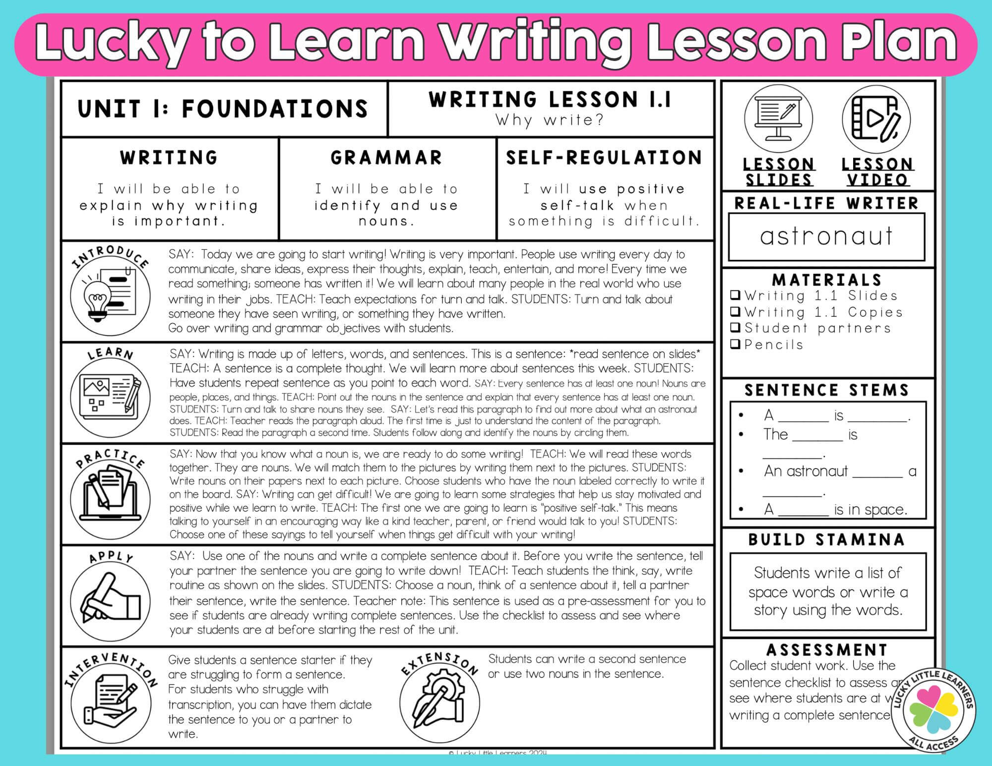 Writing Curriculum for 1st and 2nd Grade: Lucky to Learn Writing ...