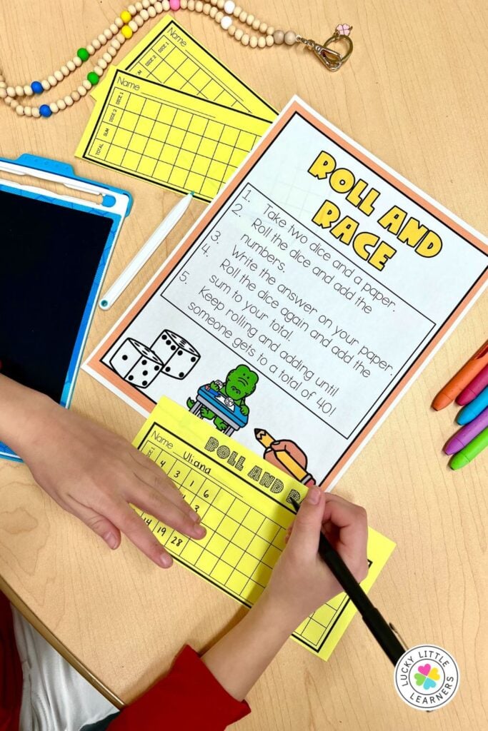 a roll and race center for a family math night