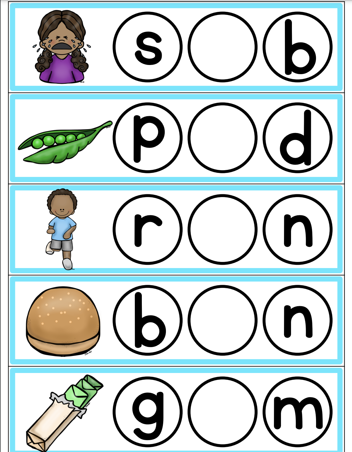 a fill in the vowel CVC workmat