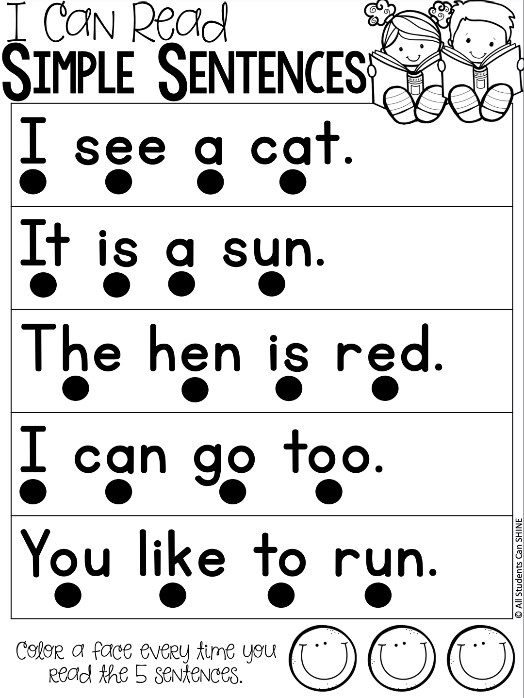 a simple sentences with touch dots workmat