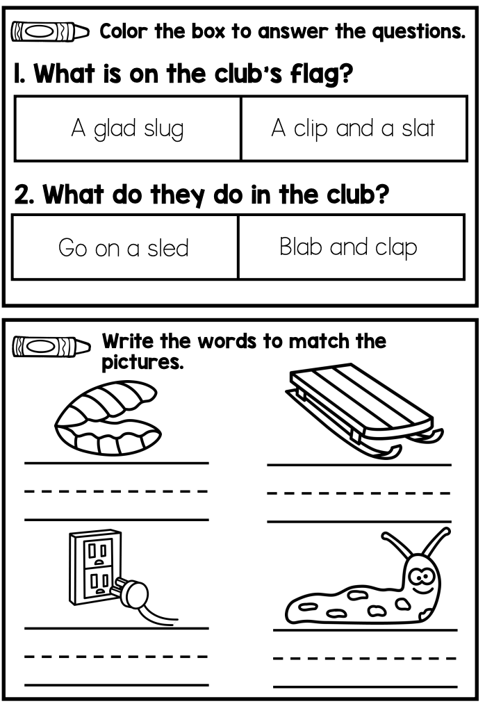 a comprehension page for a decodable reader focusing on short vowels