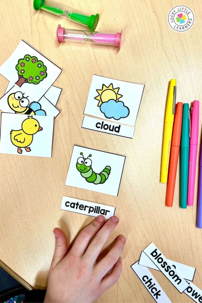 matching spring themed pictures to words 