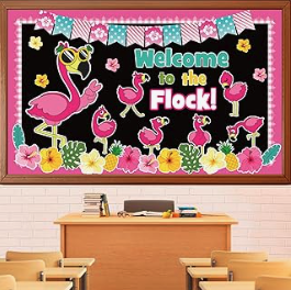 flamingo "welcome to the flock" bulletin board set