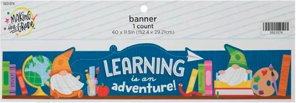learning is an adventure gnome themed banner 