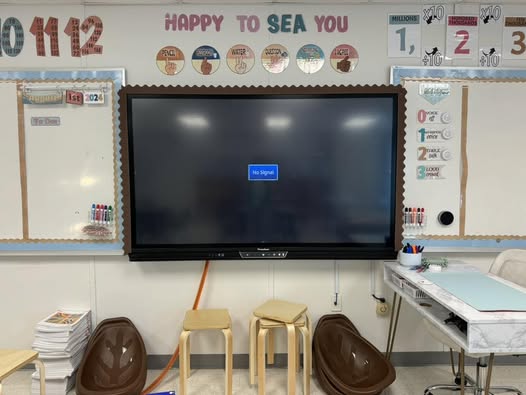 happy to "sea" you message on the wall at the front of the classroom