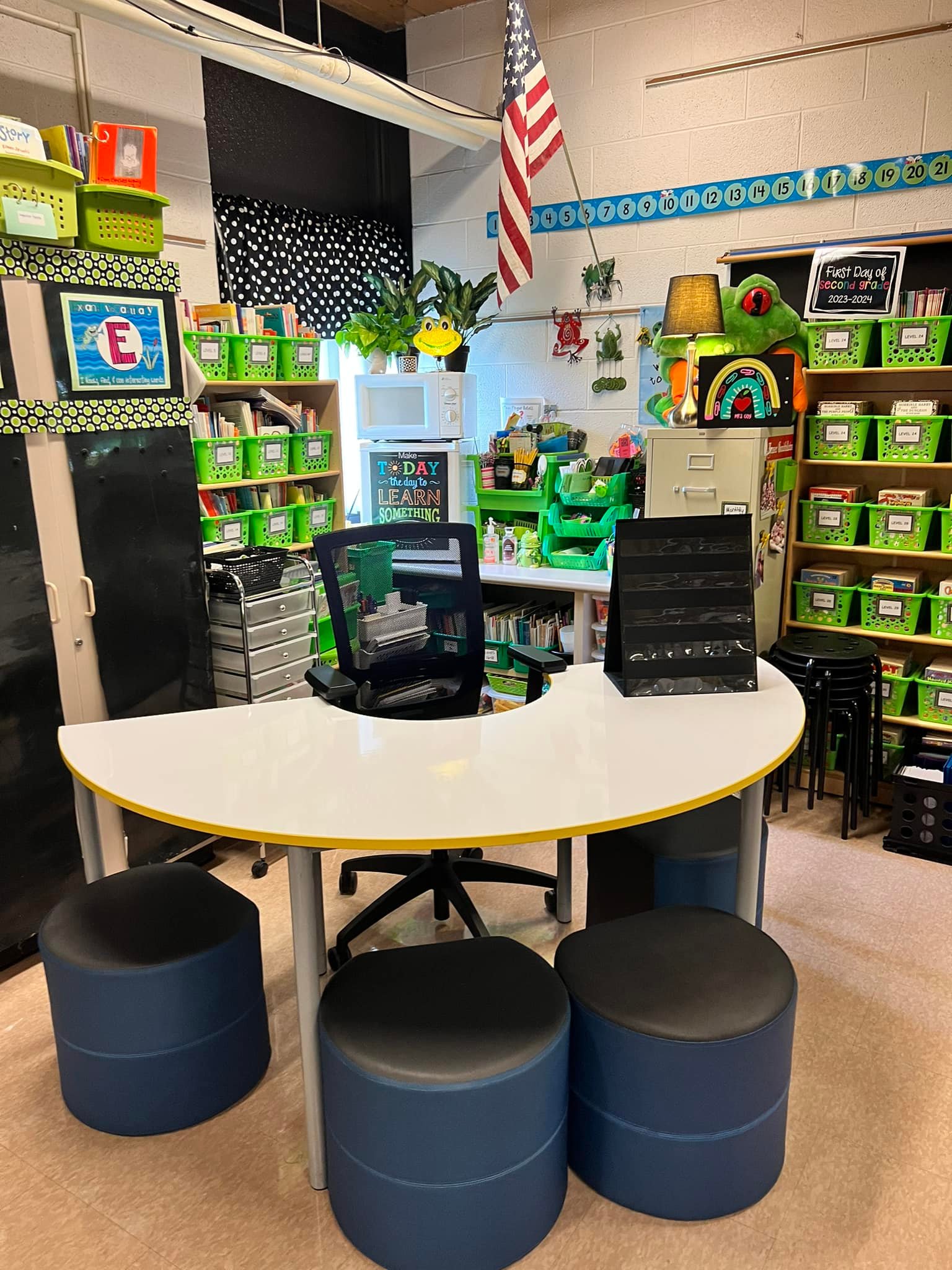 green, black and white accents for a frog themed classroom