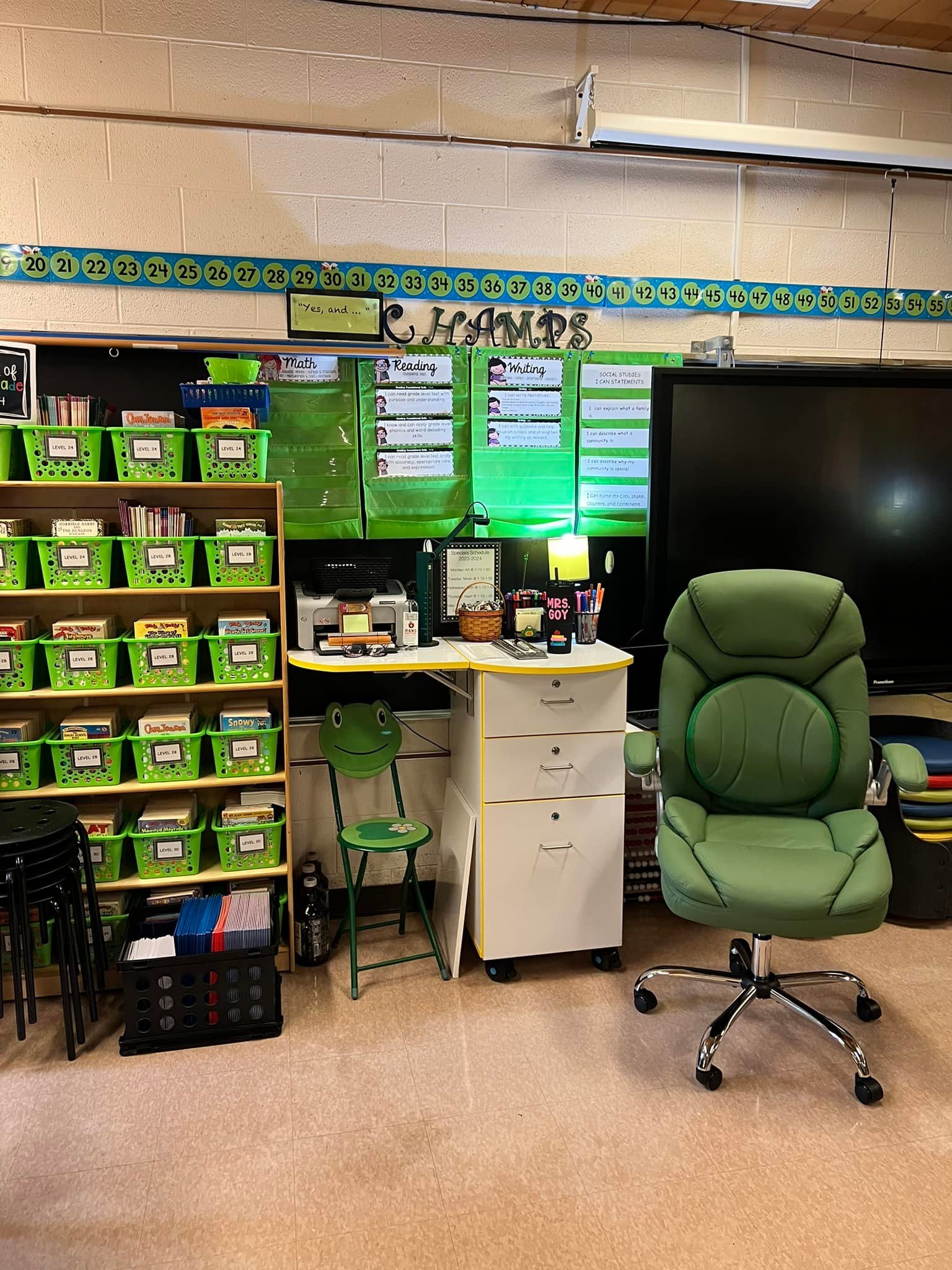 green, black and white accents for a frog themed classroom