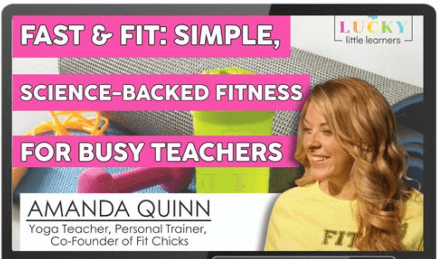 Fitness for busy teachers webinar cover featuring Amanda Quinn with the title ‘Fast & Fit: Simple, Science-Backed Fitness for Busy Teachers.’