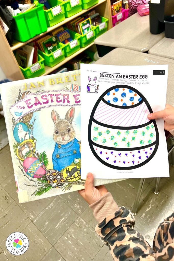 Holiday read alouds Easter activity with The Easter Egg book and student egg design worksheet