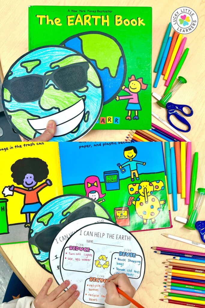 Holiday read alouds Earth Day lesson with The Earth Book and student recycling activity page